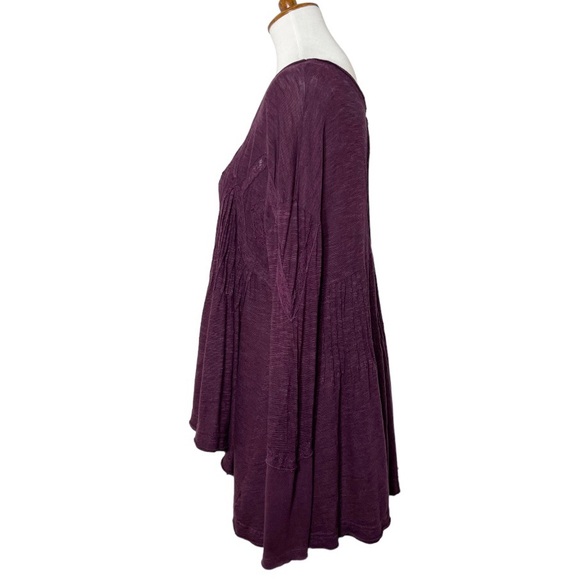 Free People Lace Embroidered Pintuck Pleated High Low Purple Knit Tunic Tee S - Picture 9 of 14